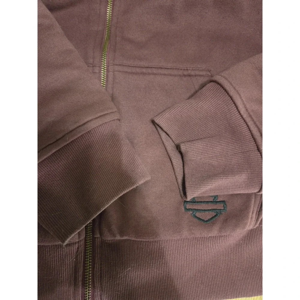 Womans Harley Davidson Full Zip Fleece Thick Maroon Hoodie Jacket XL